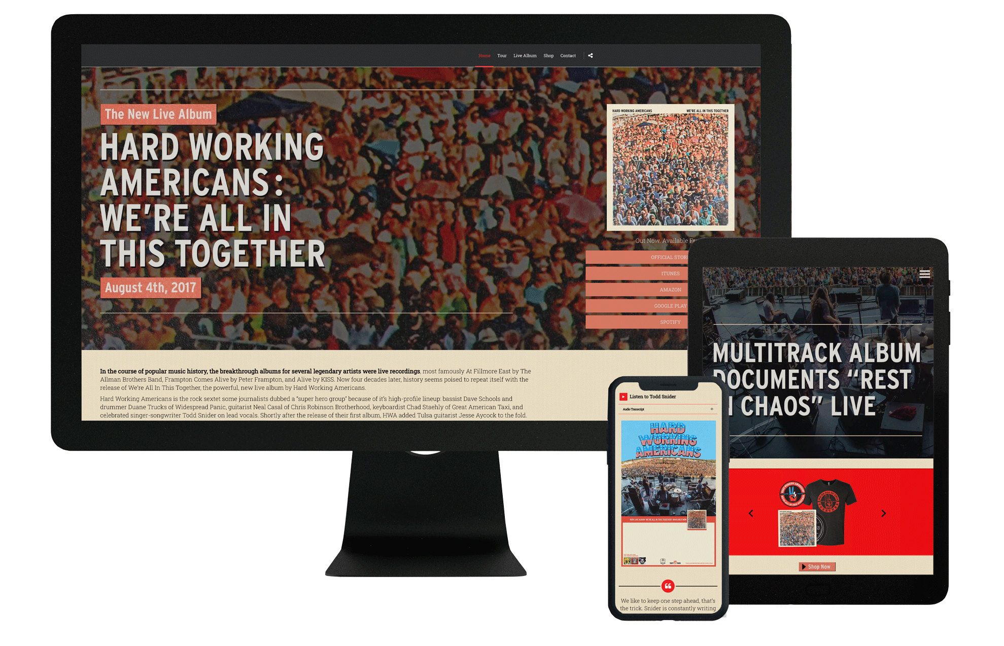 responsive musician website design desktop mobile and tablet music website